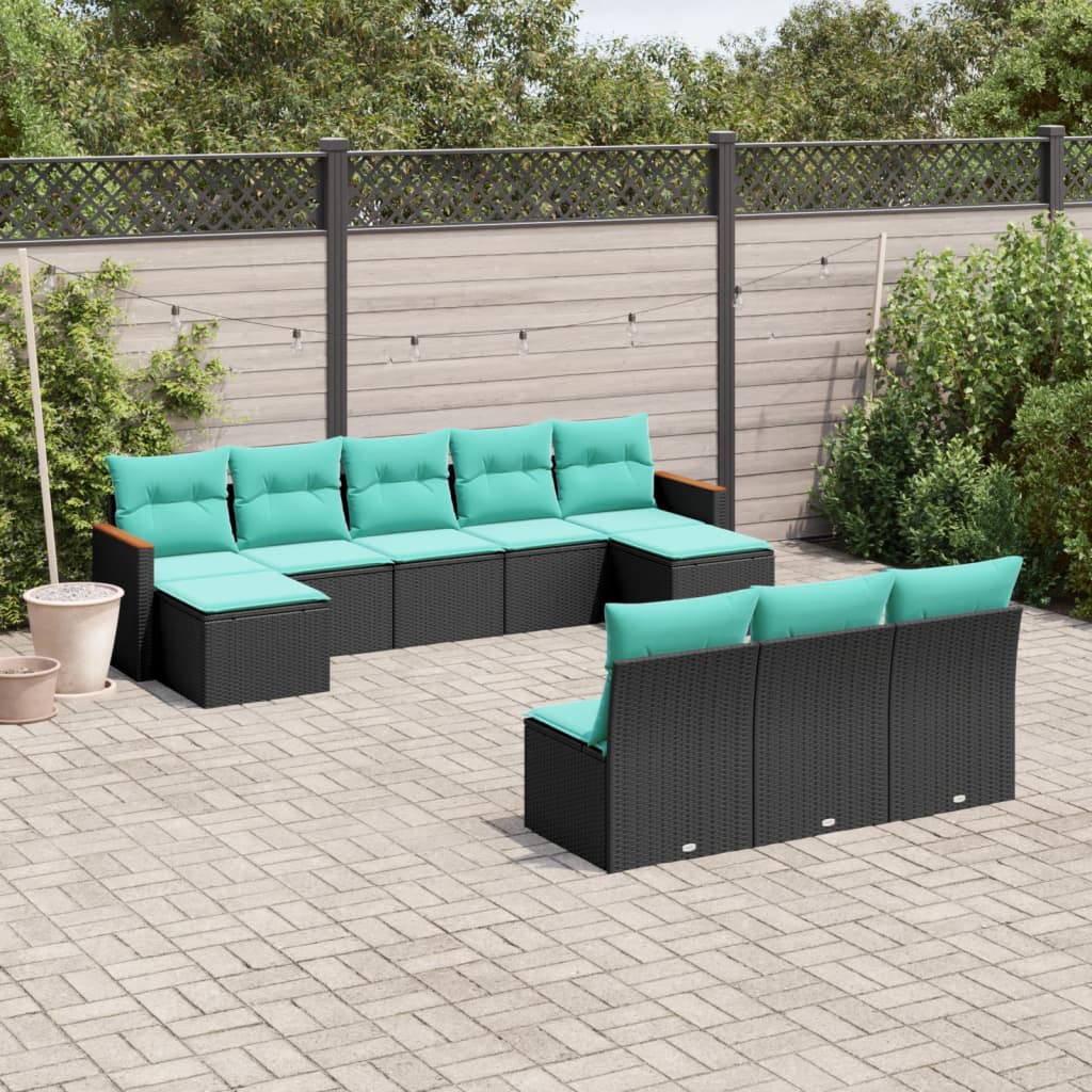 10-delige tuinbankset met kussens van zwart polyrotan is nu te koop bij PeponiXL, paradijselijk wonen!