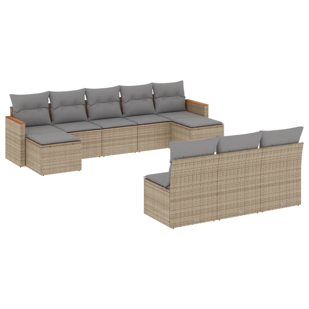 10-delige Loungeset met kussens poly rattan gemengd beige is nu te koop bij PeponiXL, paradijselijk wonen!