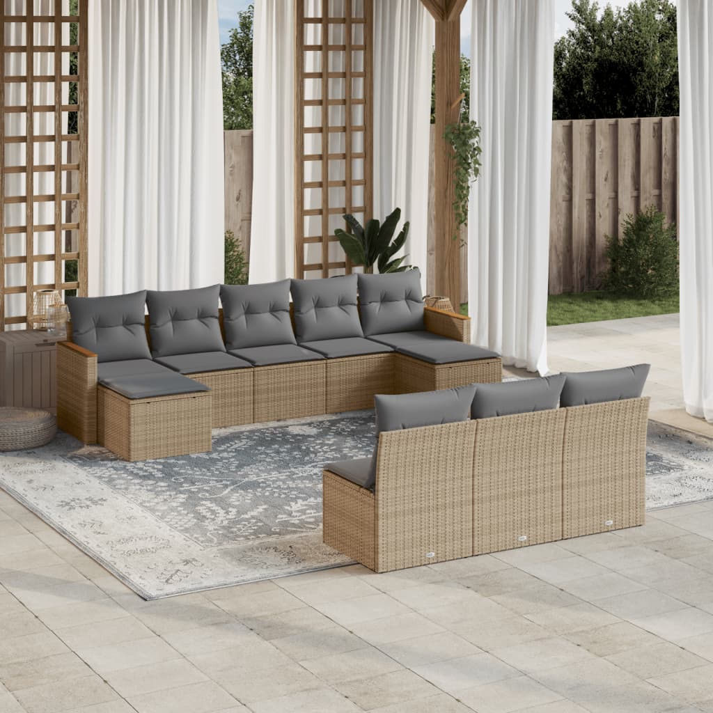 10-delige Loungeset met kussens poly rattan gemengd beige is nu te koop bij PeponiXL, paradijselijk wonen!