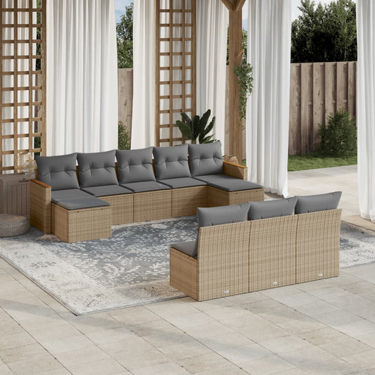 10-delige Loungeset met kussens poly rattan gemengd beige is nu te koop bij PeponiXL, paradijselijk wonen!
