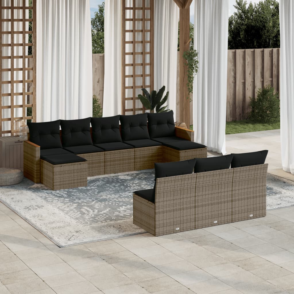 10-delige Loungeset met kussens poly rattan grijs is nu te koop bij PeponiXL, paradijselijk wonen!