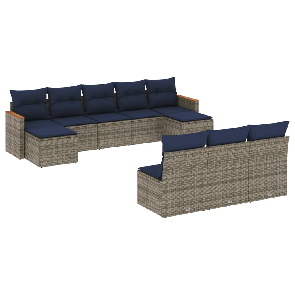 10-delige tuinbankset met kussens, grijs polyrotan is nu te koop bij PeponiXL, paradijselijk wonen!