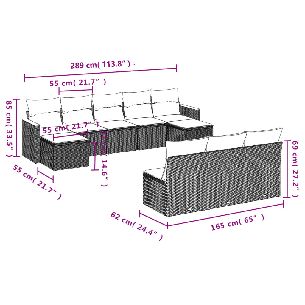 10-delige tuinbankset met kussens, grijs polyrotan is nu te koop bij PeponiXL, paradijselijk wonen!