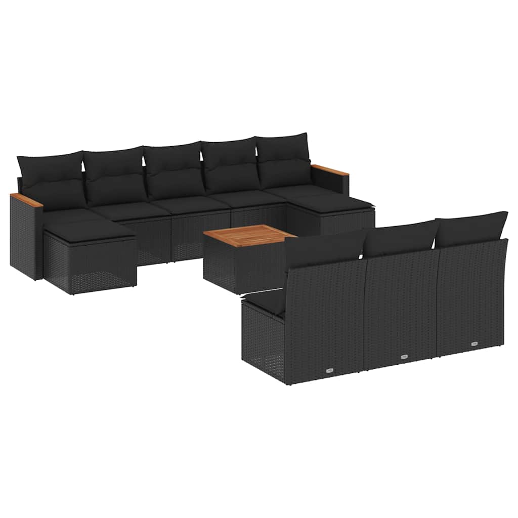11-delige Loungeset met kussens poly rattan zwart is nu te koop bij PeponiXL, paradijselijk wonen!
