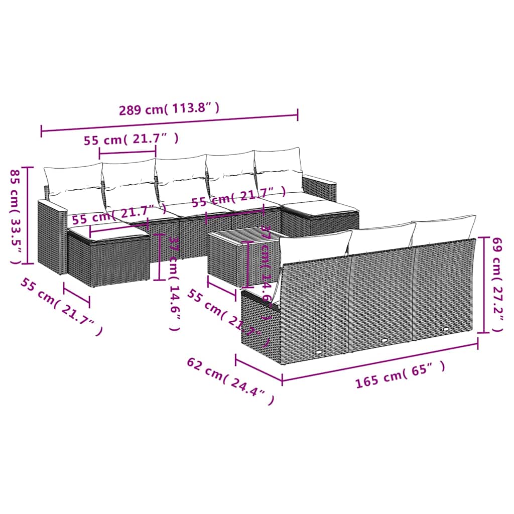 11-delige Loungeset met kussens poly rattan zwart is nu te koop bij PeponiXL, paradijselijk wonen!