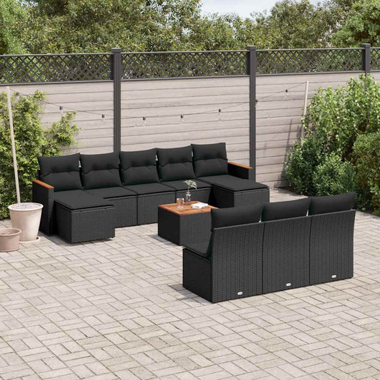 11-delige Loungeset met kussens poly rattan zwart is nu te koop bij PeponiXL, paradijselijk wonen!