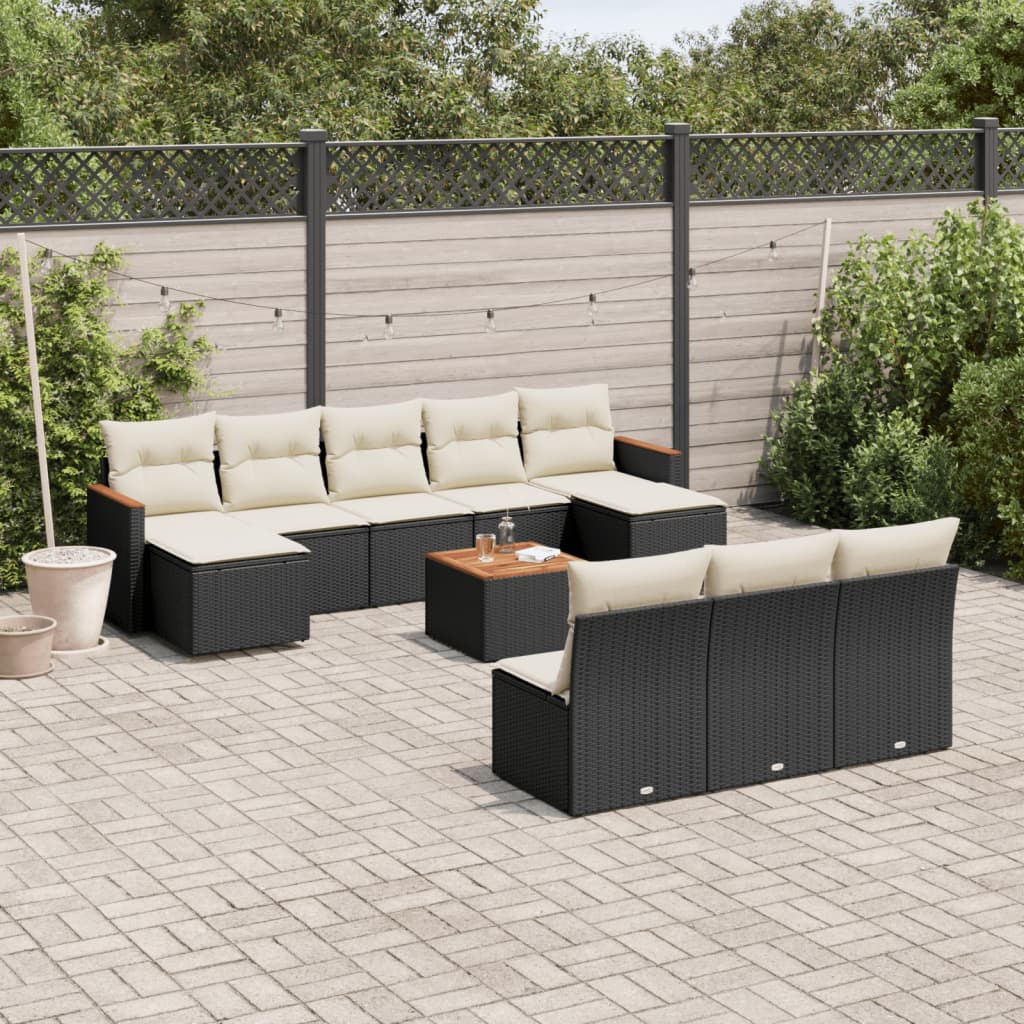 11-delige Loungeset met kussens poly rattan zwart is nu te koop bij PeponiXL, paradijselijk wonen!