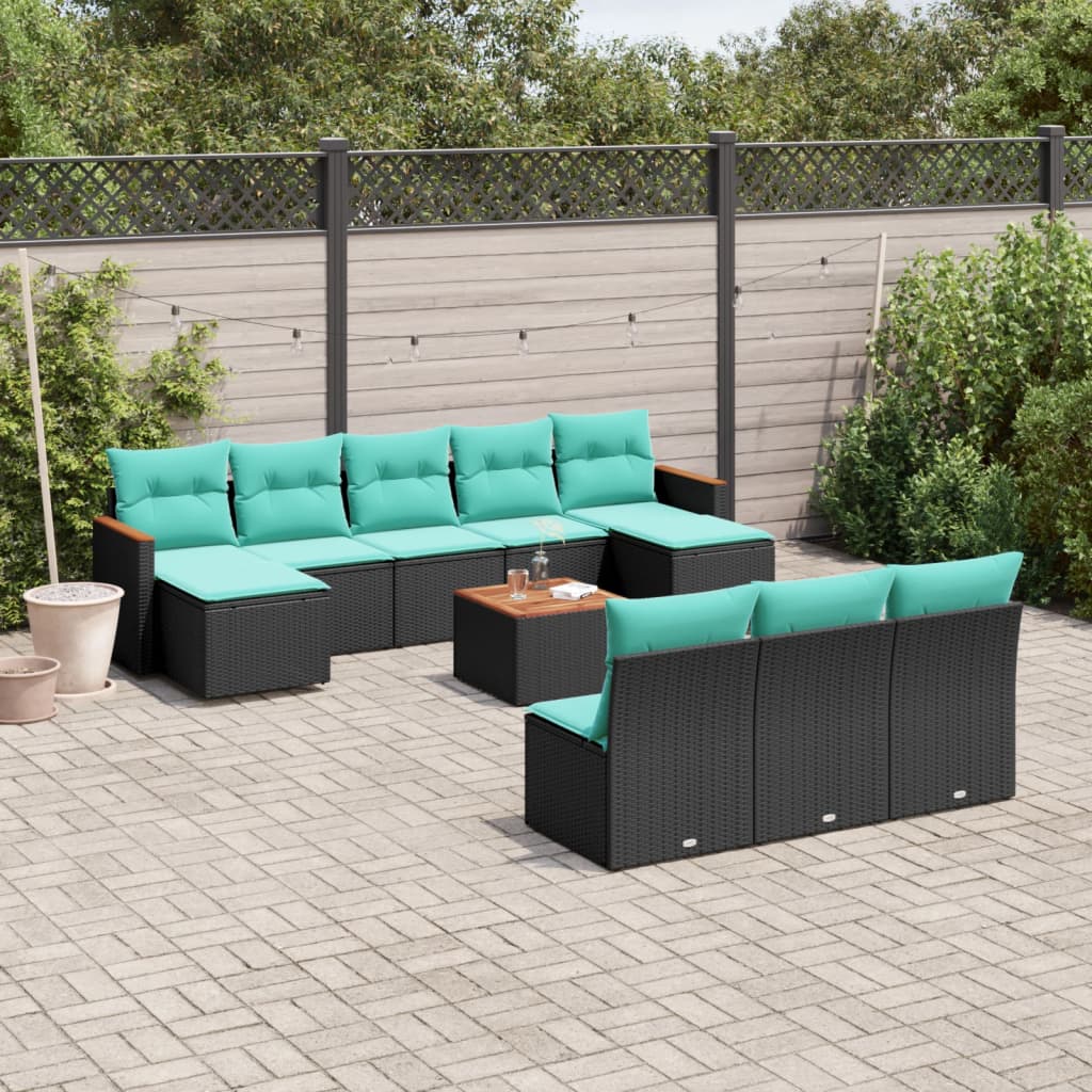 11-delige tuinbankset met kussens, zwart polyrotan is nu te koop bij PeponiXL, paradijselijk wonen!