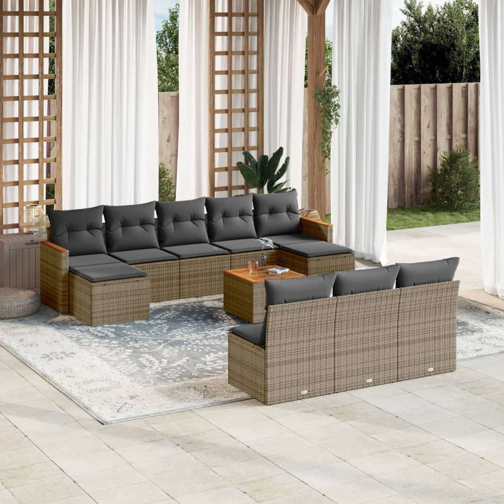 11-delige Loungeset met kussens poly rattan grijs is nu te koop bij PeponiXL, paradijselijk wonen!