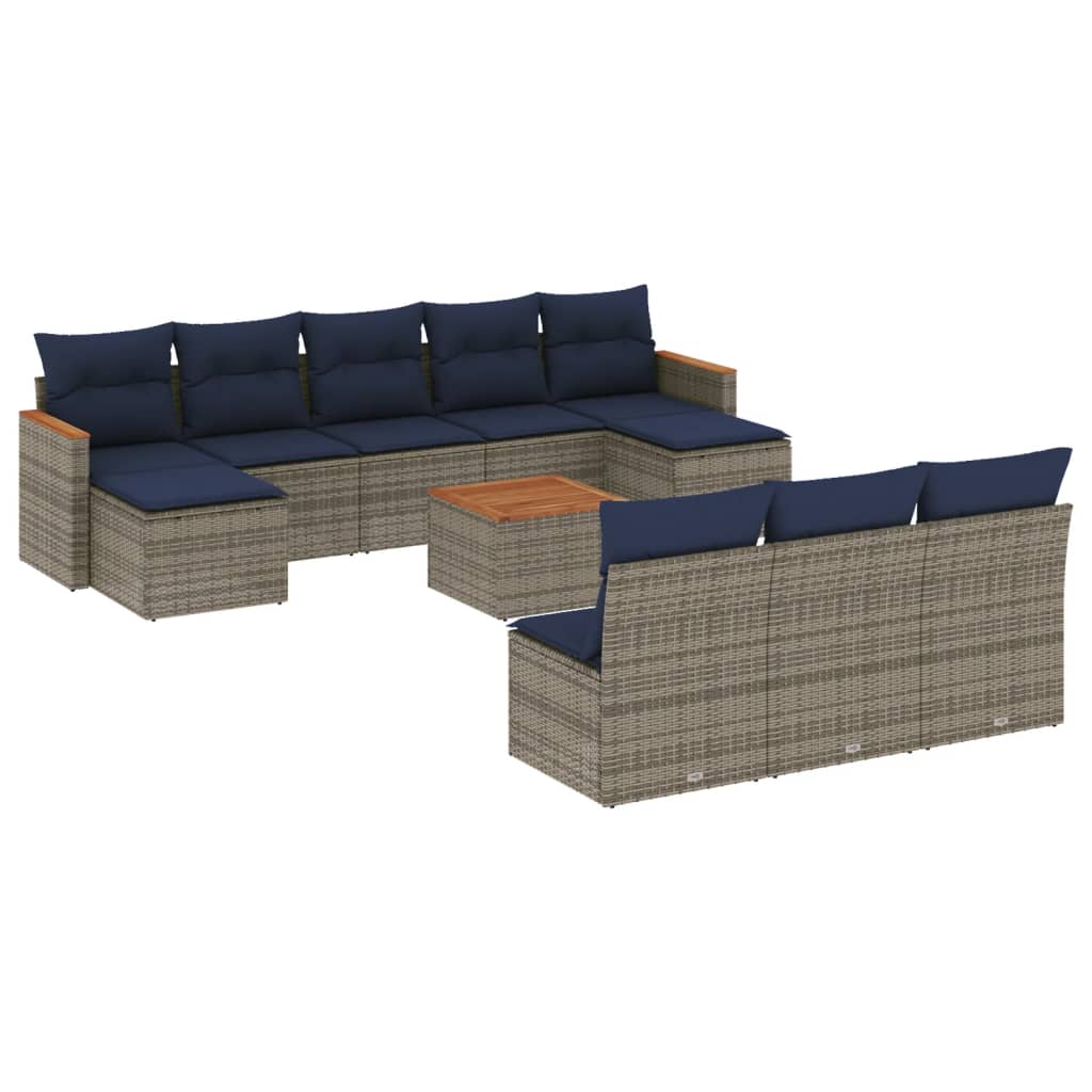 11-delige tuinbankset met kussens, grijs polyrotan is nu te koop bij PeponiXL, paradijselijk wonen!