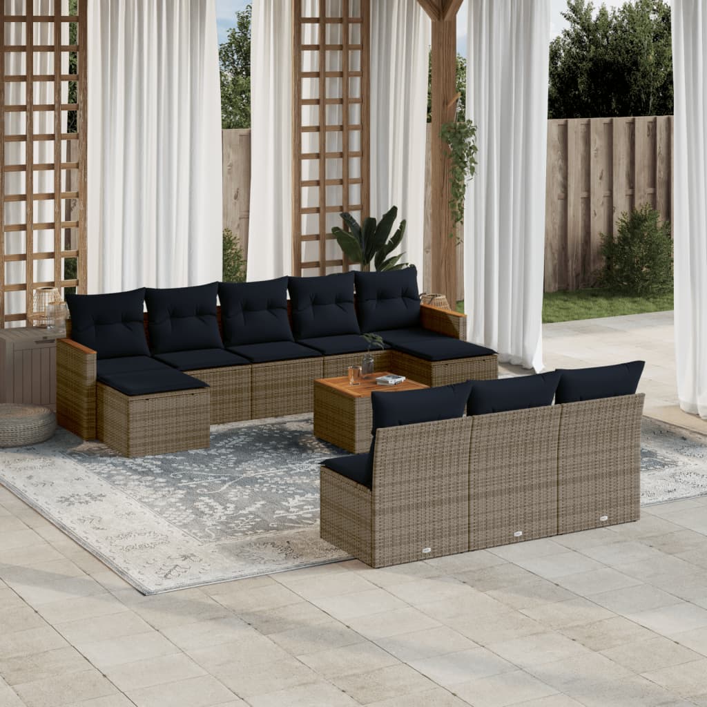 11-delige tuinbankset met kussens, grijs polyrotan is nu te koop bij PeponiXL, paradijselijk wonen!