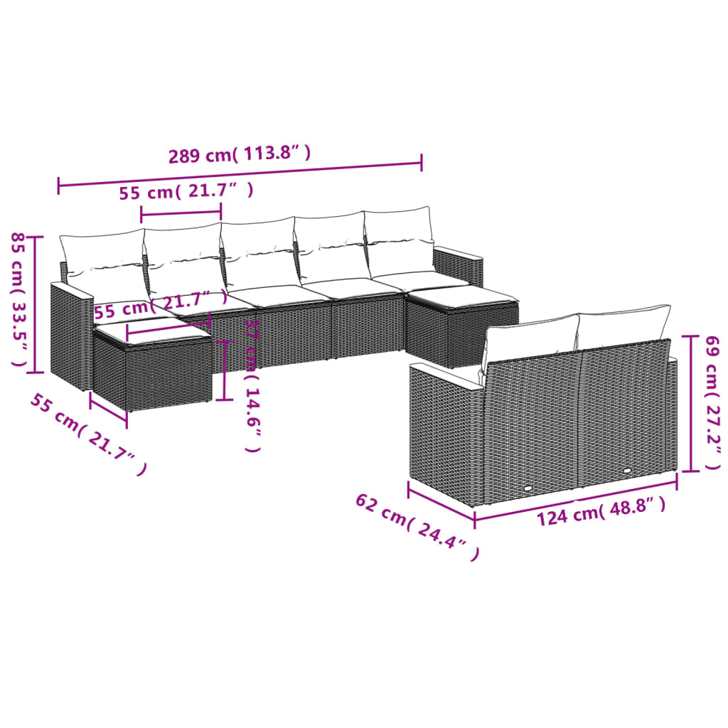 9-delige Loungeset met kussens poly rattan zwart is nu te koop bij PeponiXL, paradijselijk wonen!