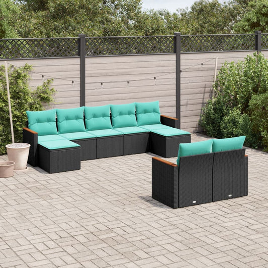 9-delige tuinbankset met kussens van zwart polyrotan is nu te koop bij PeponiXL, paradijselijk wonen!