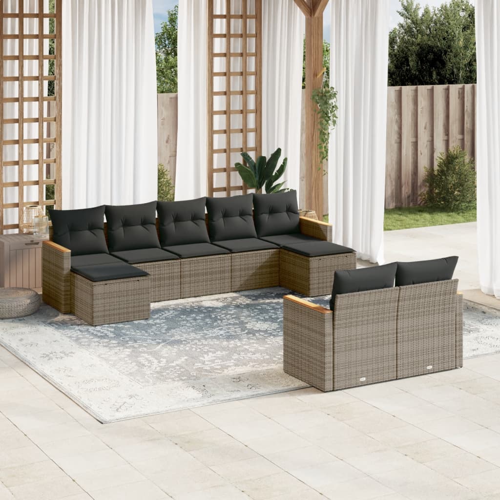 9-delige Loungeset met kussens poly rattan grijs is nu te koop bij PeponiXL, paradijselijk wonen!
