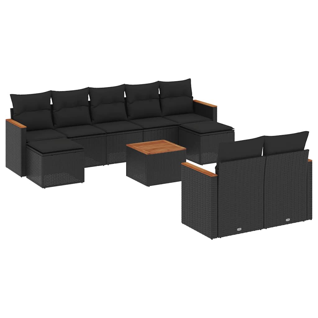 10-delige Loungeset met kussens poly rattan zwart is nu te koop bij PeponiXL, paradijselijk wonen!