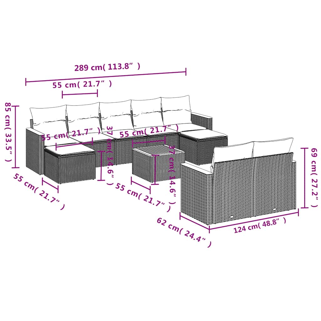 10-delige Loungeset met kussens poly rattan zwart is nu te koop bij PeponiXL, paradijselijk wonen!