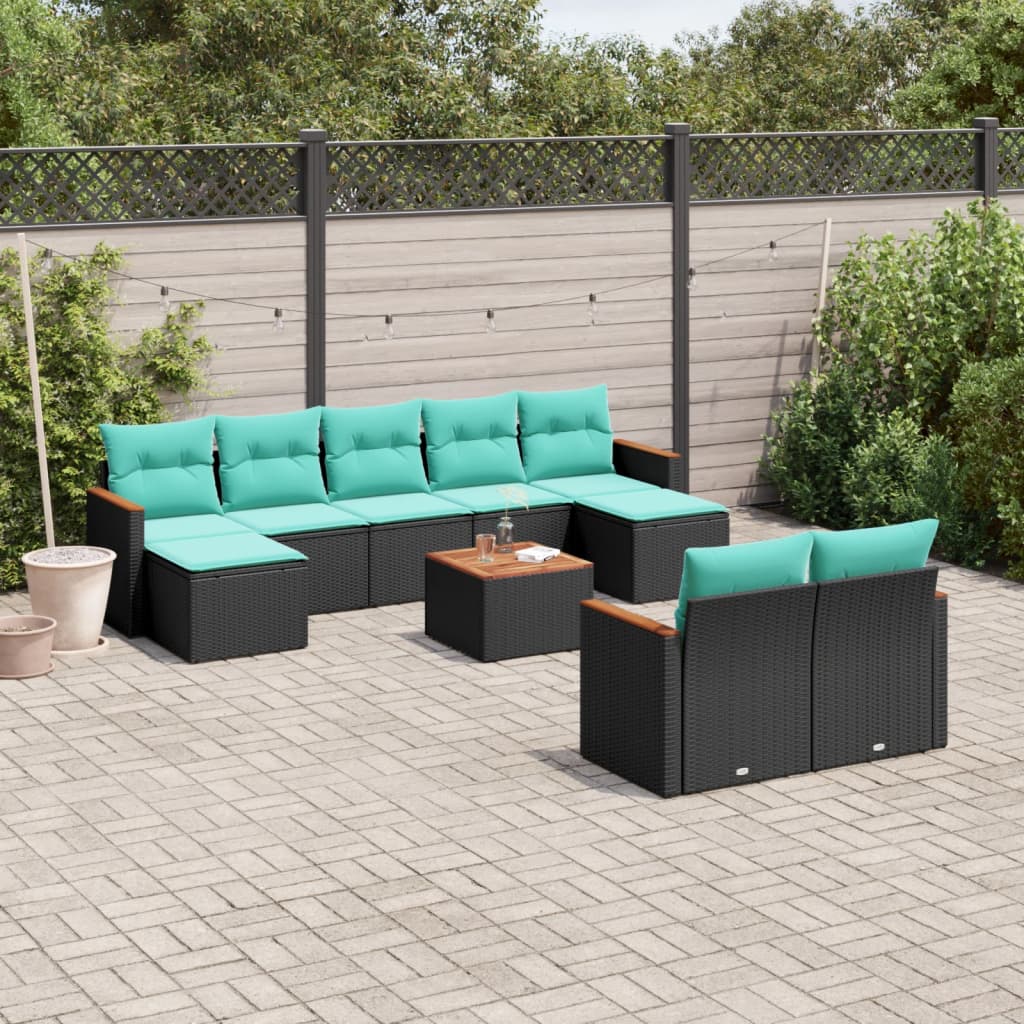 10-delige tuinbankset met kussens van zwart polyrotan is nu te koop bij PeponiXL, paradijselijk wonen!