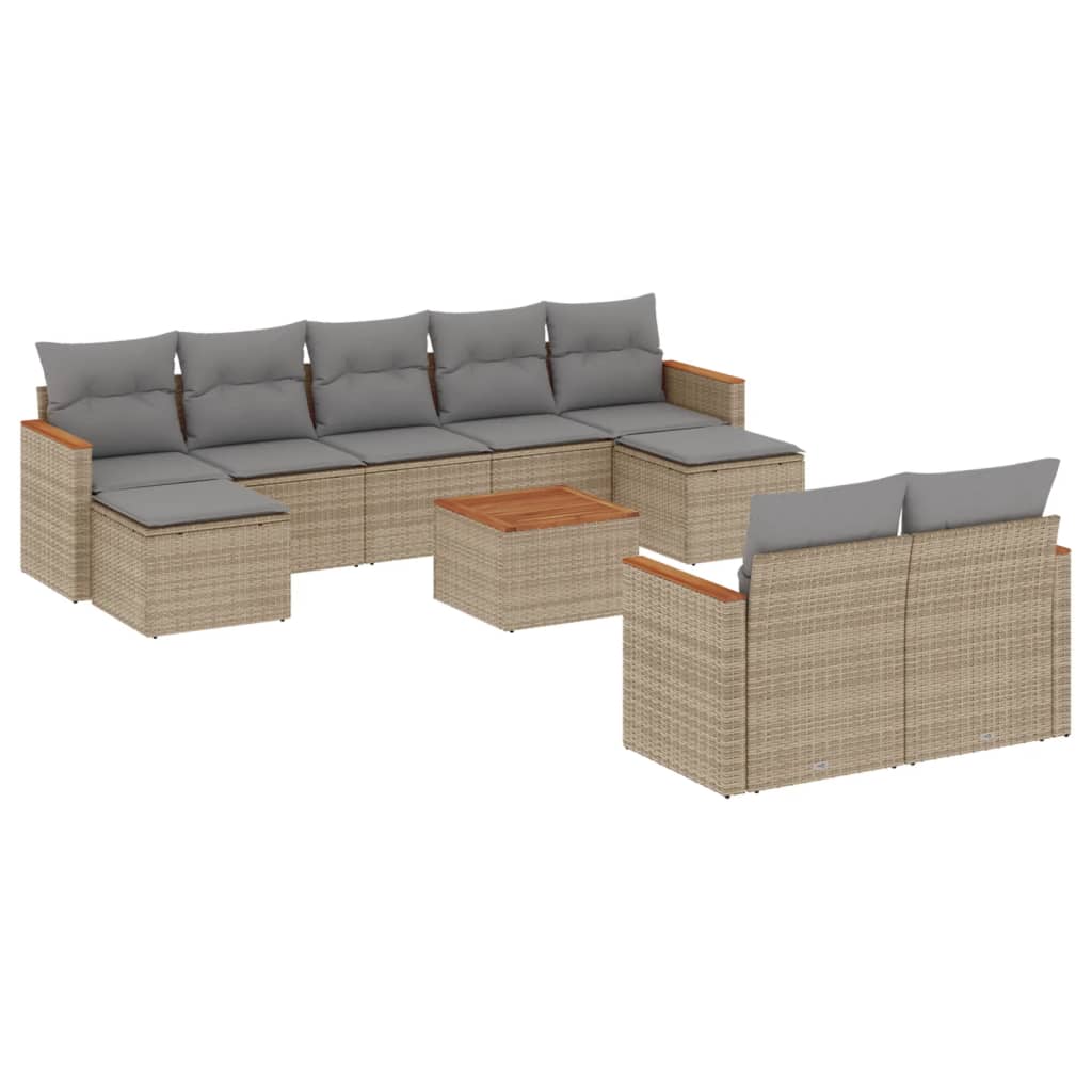10-delige Loungeset met kussens poly rattan gemengd beige is nu te koop bij PeponiXL, paradijselijk wonen!