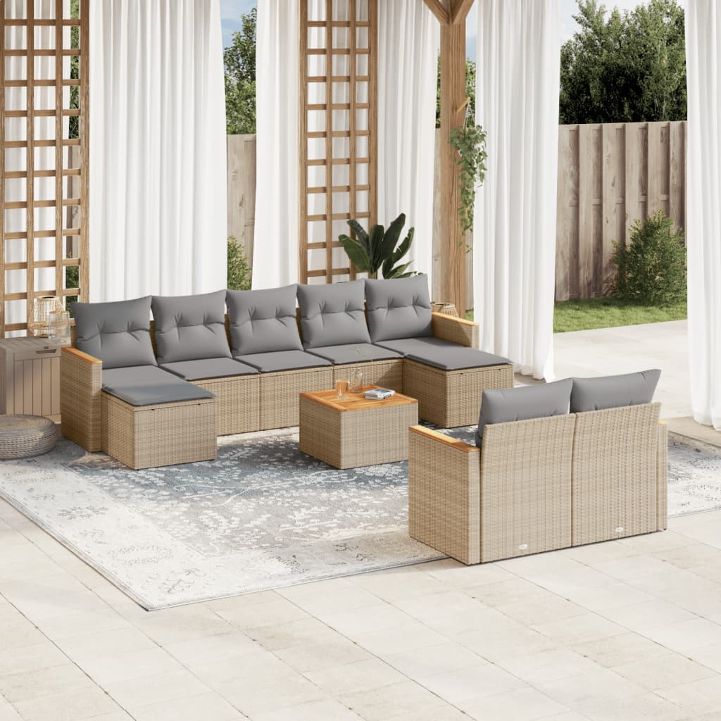 10-delige Loungeset met kussens poly rattan gemengd beige is nu te koop bij PeponiXL, paradijselijk wonen!