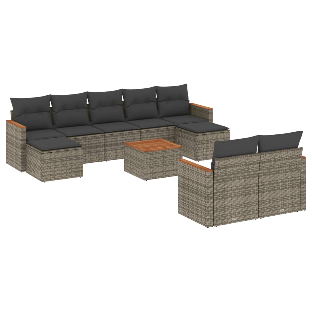 10-delige Loungeset met kussens poly rattan grijs is nu te koop bij PeponiXL, paradijselijk wonen!