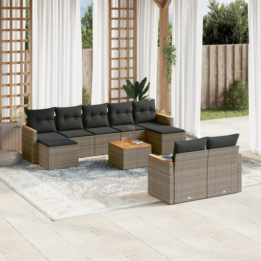 10-delige Loungeset met kussens poly rattan grijs is nu te koop bij PeponiXL, paradijselijk wonen!