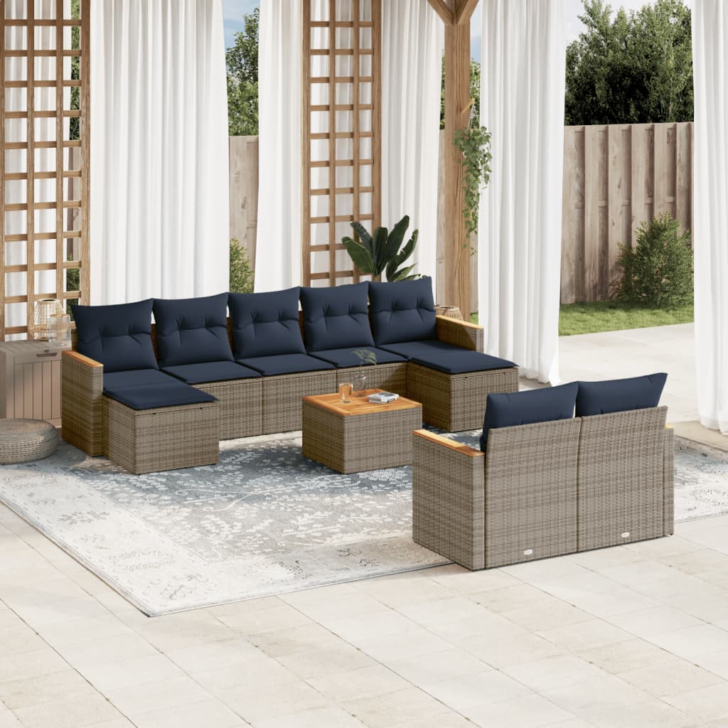 10-delige tuinbankset met kussens, grijs polyrotan is nu te koop bij PeponiXL, paradijselijk wonen!
