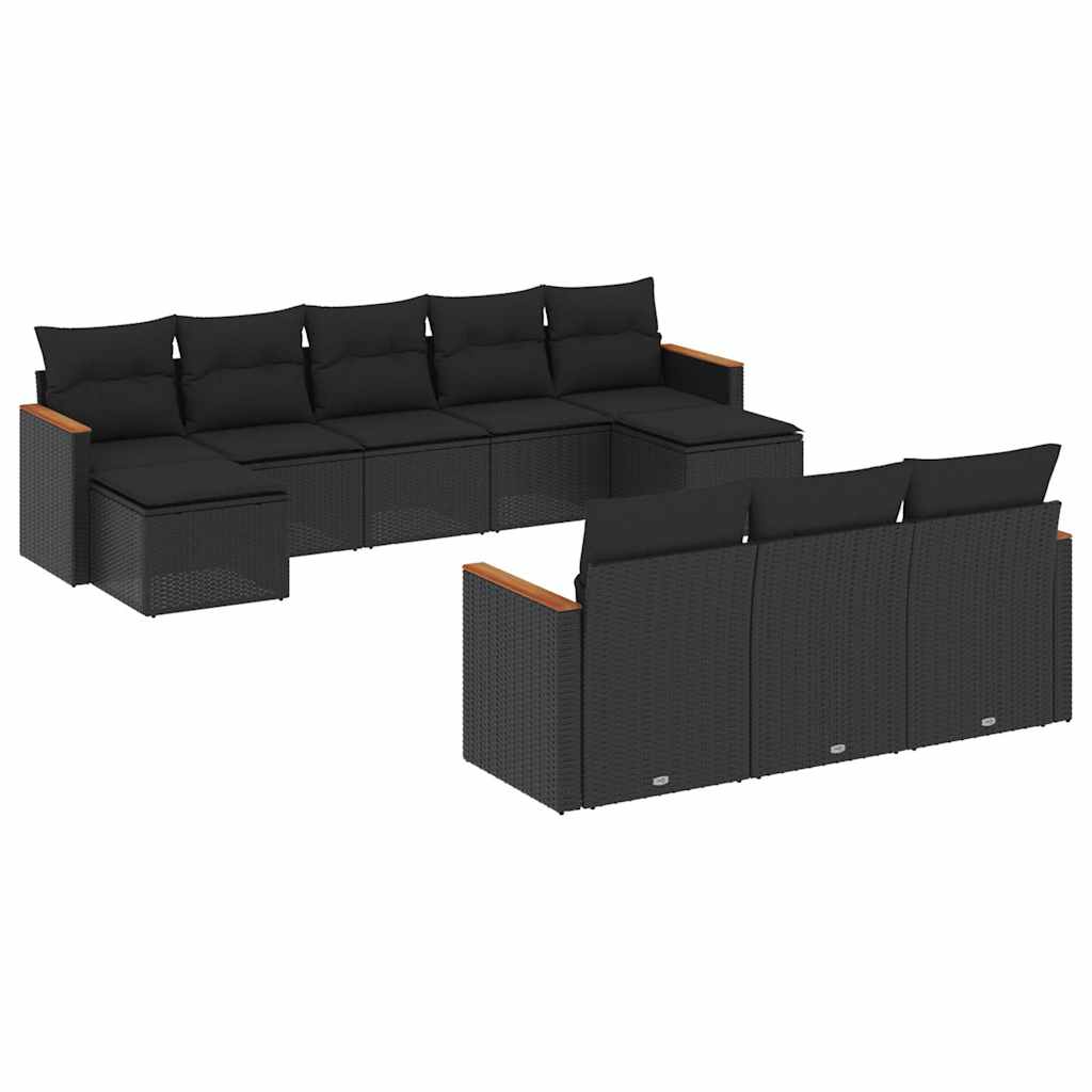 10-delige Loungeset met kussens poly rattan zwart is nu te koop bij PeponiXL, paradijselijk wonen!