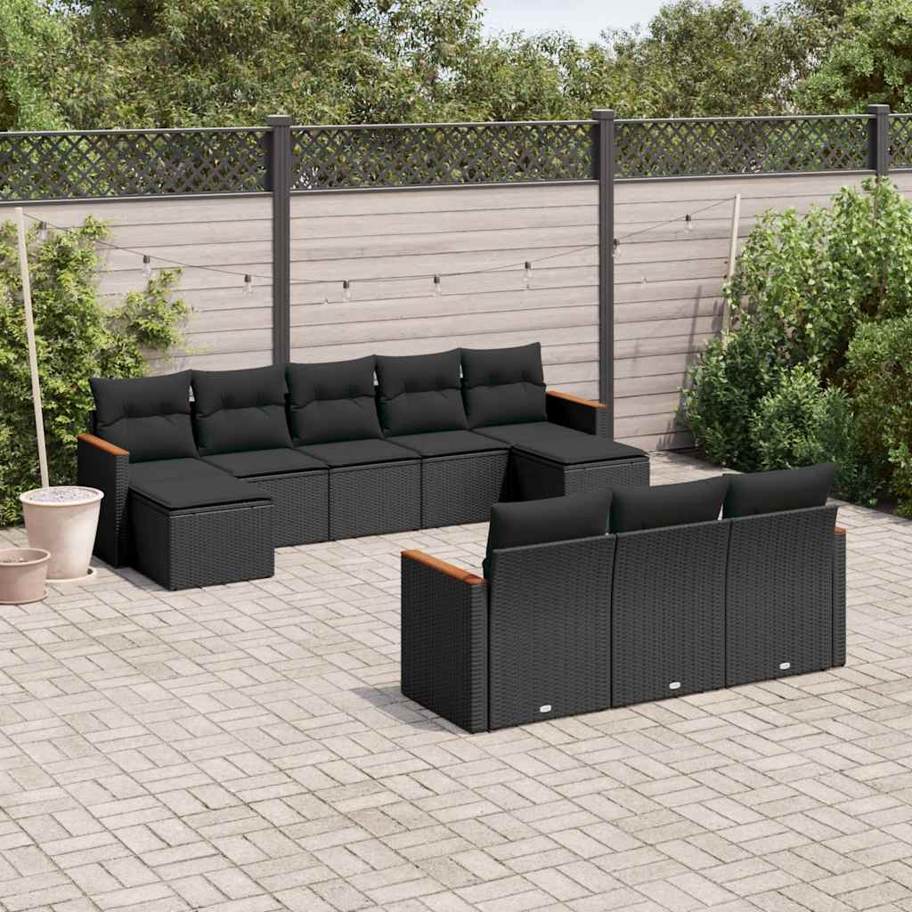 10-delige Loungeset met kussens poly rattan zwart is nu te koop bij PeponiXL, paradijselijk wonen!