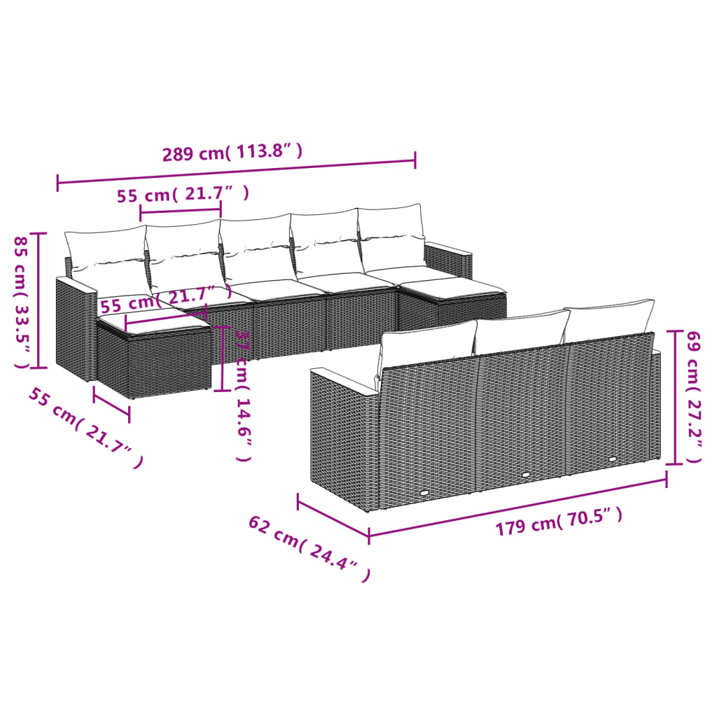 10-delige Loungeset met kussens poly rattan zwart is nu te koop bij PeponiXL, paradijselijk wonen!