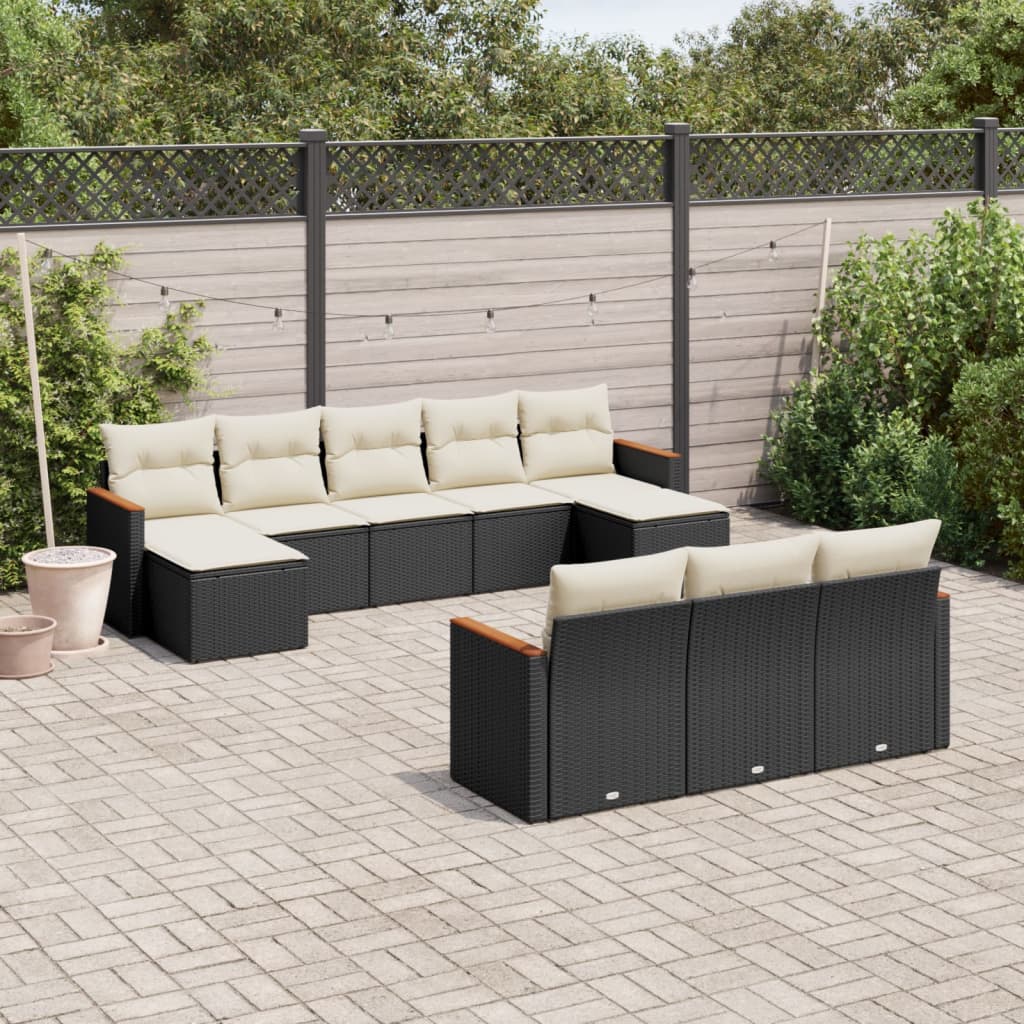 10-delige Loungeset met kussens poly rattan zwart is nu te koop bij PeponiXL, paradijselijk wonen!