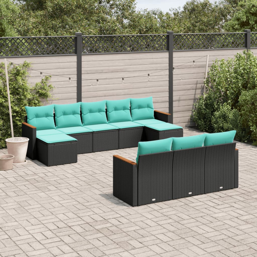 10-delige tuinbankset met kussens van zwart polyrotan is nu te koop bij PeponiXL, paradijselijk wonen!