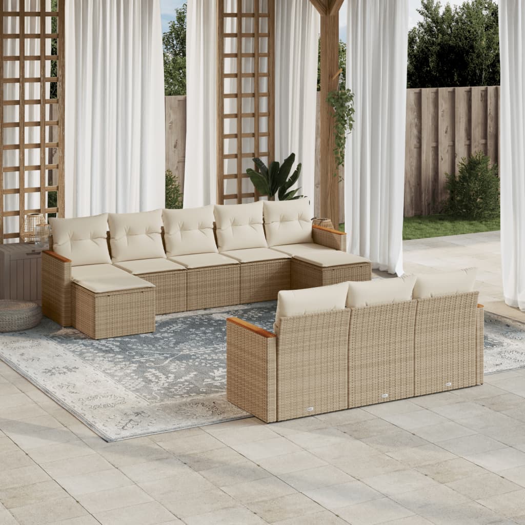 10-delige Loungeset met kussens poly rattan beige is nu te koop bij PeponiXL, paradijselijk wonen!