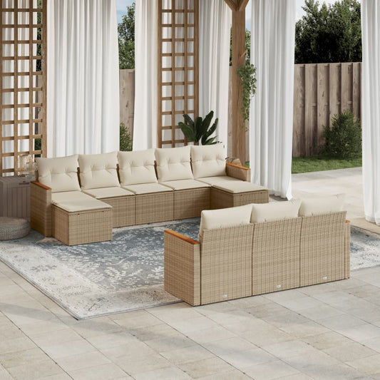 10-delige Loungeset met kussens poly rattan beige is nu te koop bij PeponiXL, paradijselijk wonen!