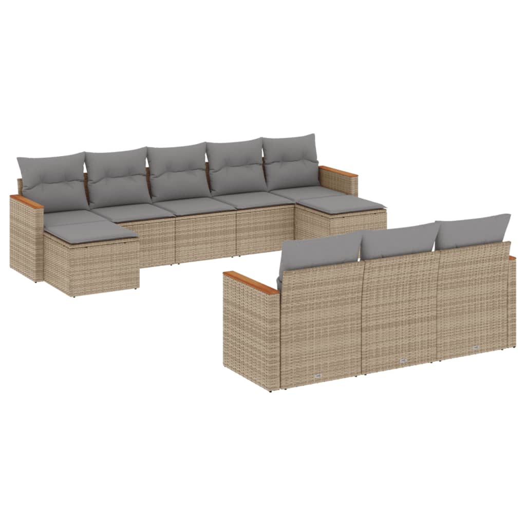 10-delige Loungeset met kussens poly rattan gemengd beige is nu te koop bij PeponiXL, paradijselijk wonen!