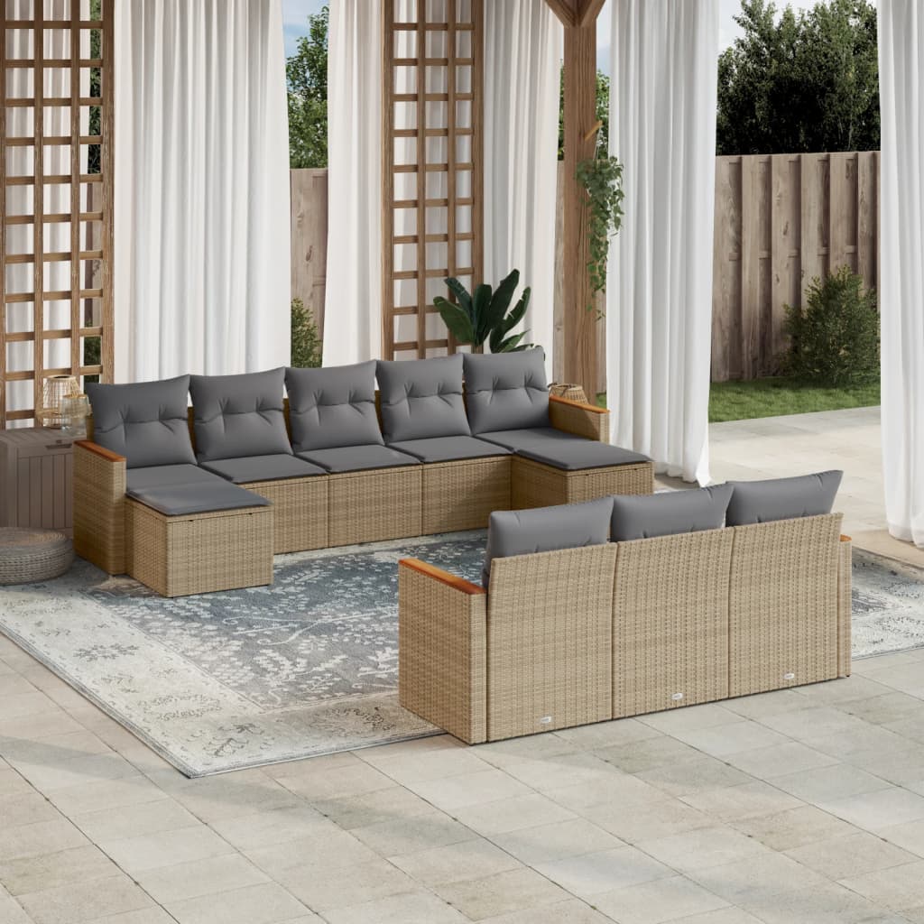 10-delige Loungeset met kussens poly rattan gemengd beige is nu te koop bij PeponiXL, paradijselijk wonen!