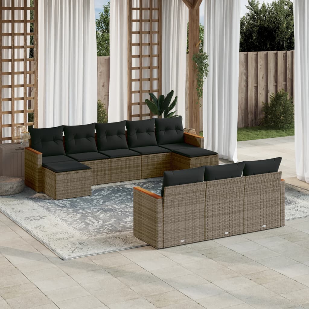 10-delige Loungeset met kussens poly rattan grijs is nu te koop bij PeponiXL, paradijselijk wonen!