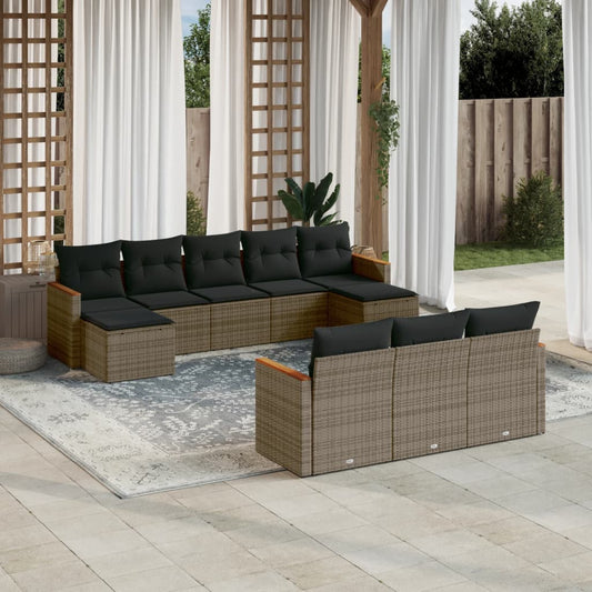 10-delige Loungeset met kussens poly rattan grijs is nu te koop bij PeponiXL, paradijselijk wonen!