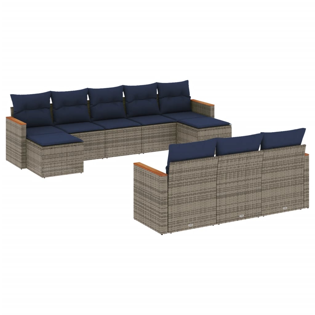 10-delige tuinbankset met kussens, grijs polyrotan is nu te koop bij PeponiXL, paradijselijk wonen!