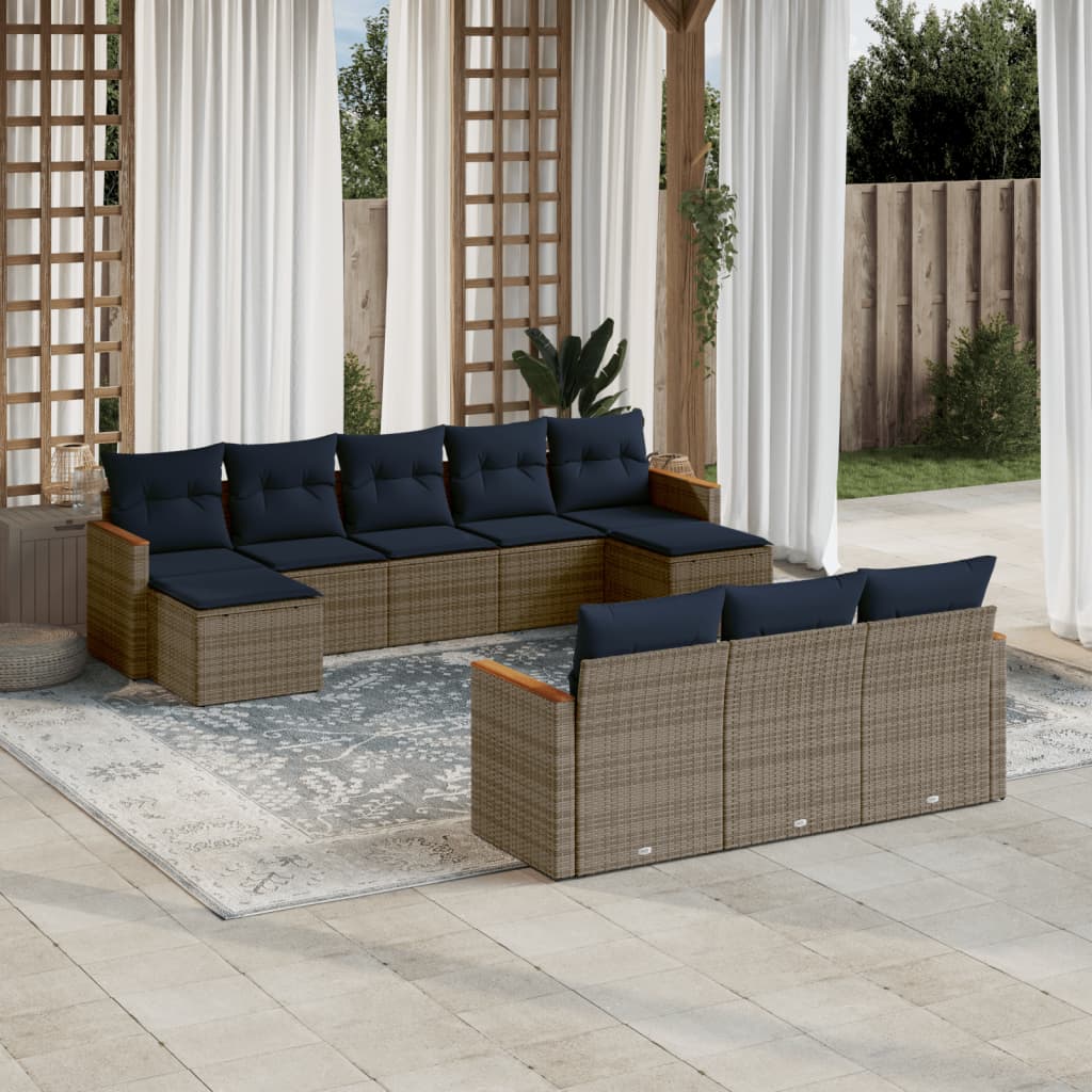10-delige tuinbankset met kussens, grijs polyrotan is nu te koop bij PeponiXL, paradijselijk wonen!