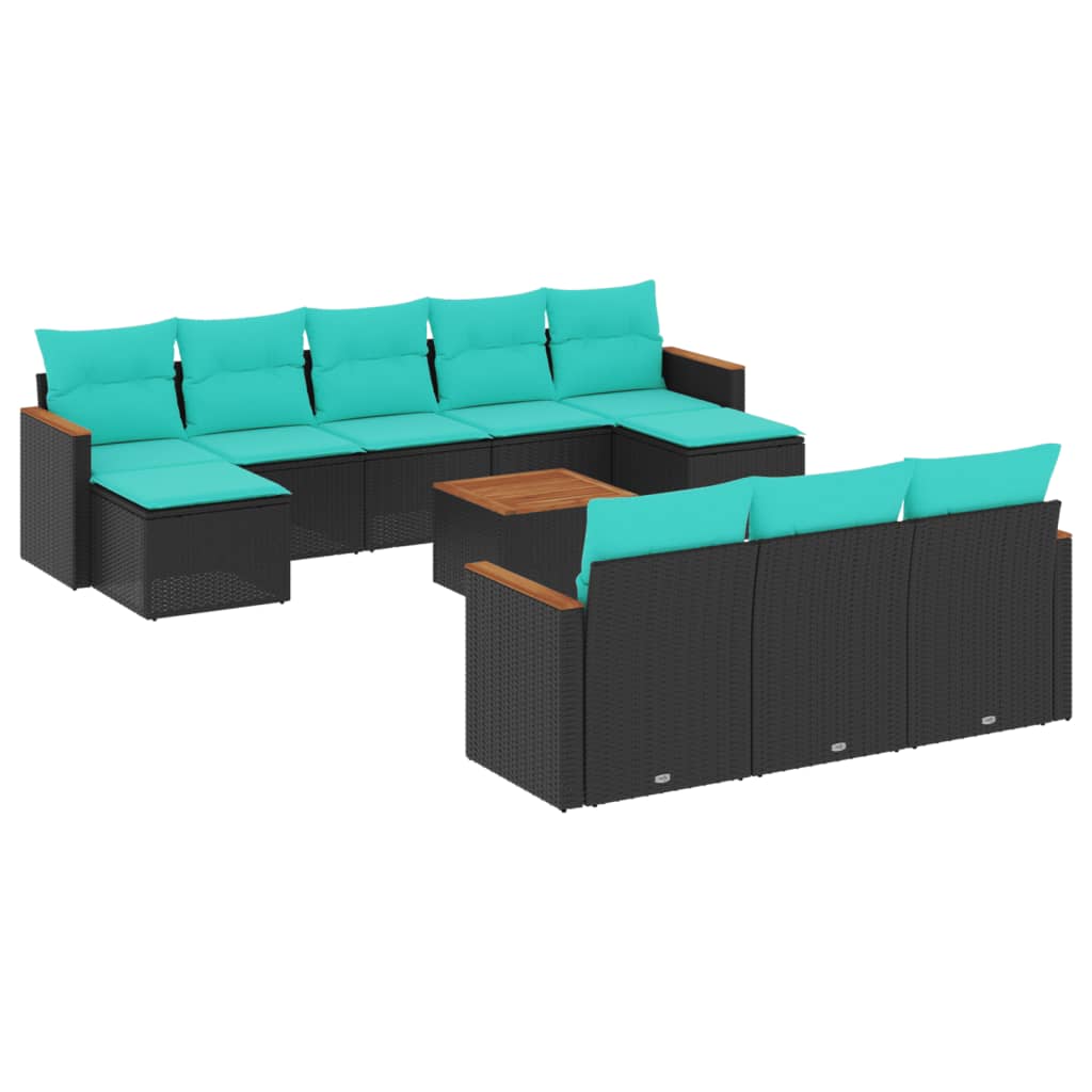 11-delige tuinbankset met kussens, zwart polyrotan is nu te koop bij PeponiXL, paradijselijk wonen!