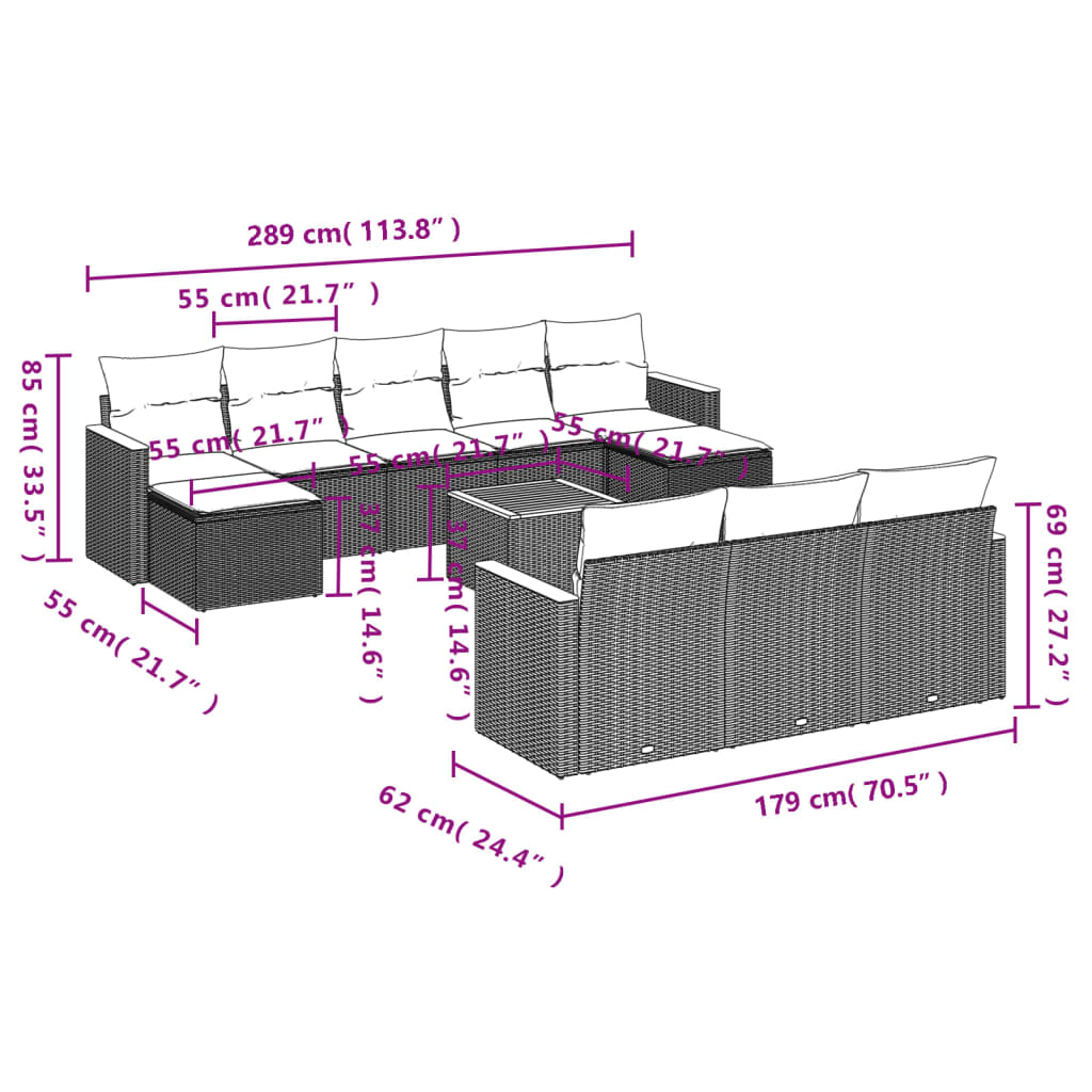 11-delige tuinbankset met kussens, zwart polyrotan is nu te koop bij PeponiXL, paradijselijk wonen!