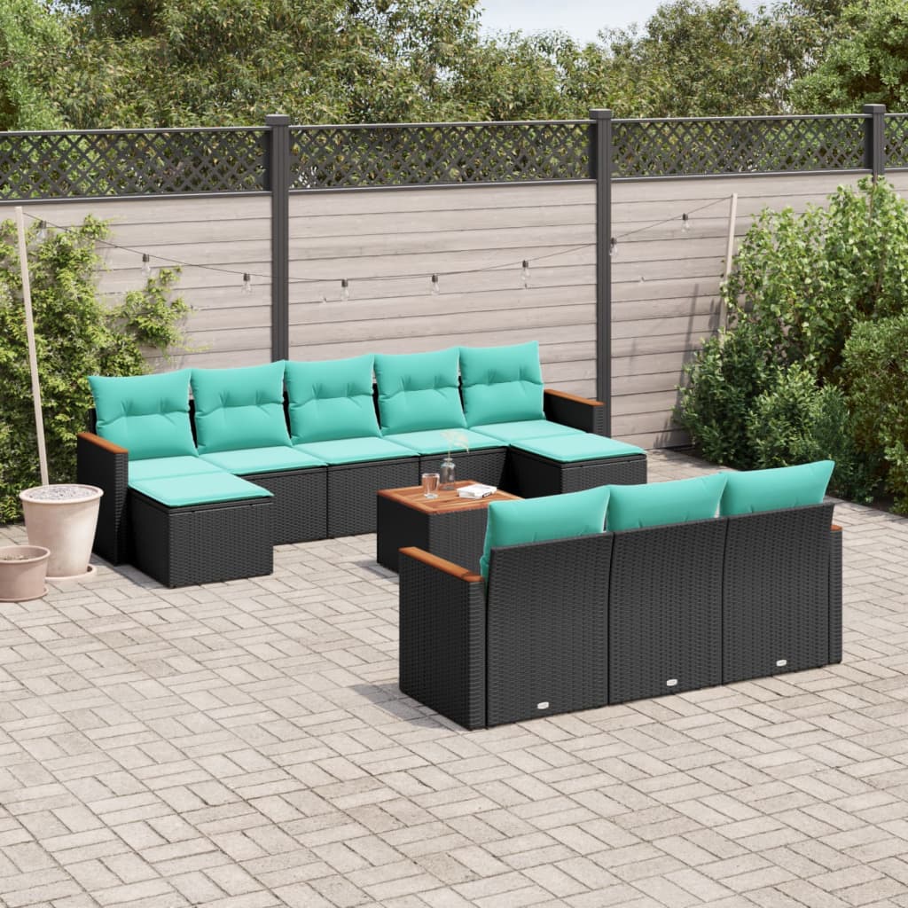 11-delige tuinbankset met kussens, zwart polyrotan is nu te koop bij PeponiXL, paradijselijk wonen!