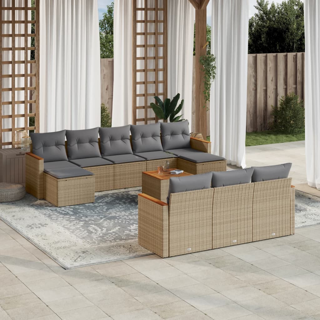 11-delige Loungeset met kussens poly rattan gemengd beige is nu te koop bij PeponiXL, paradijselijk wonen!