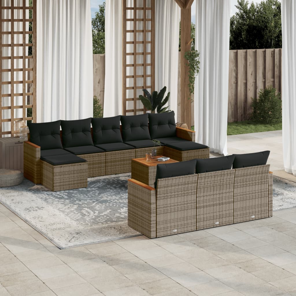11-delige Loungeset met kussens poly rattan grijs is nu te koop bij PeponiXL, paradijselijk wonen!