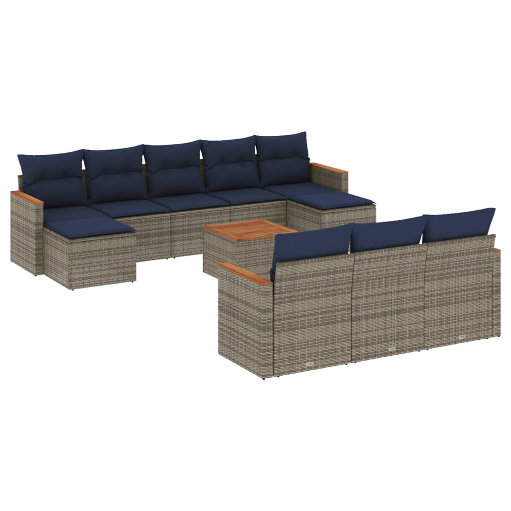 11-delige tuinbankset met kussens, grijs polyrotan is nu te koop bij PeponiXL, paradijselijk wonen!