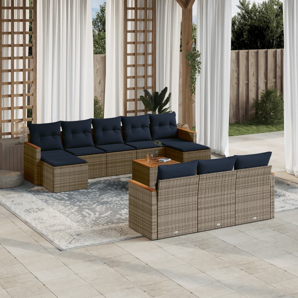 11-delige tuinbankset met kussens, grijs polyrotan is nu te koop bij PeponiXL, paradijselijk wonen!
