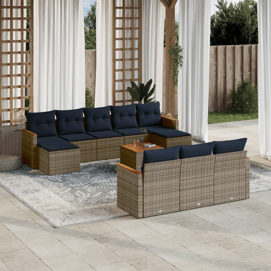 11-delige tuinbankset met kussens, grijs polyrotan is nu te koop bij PeponiXL, paradijselijk wonen!