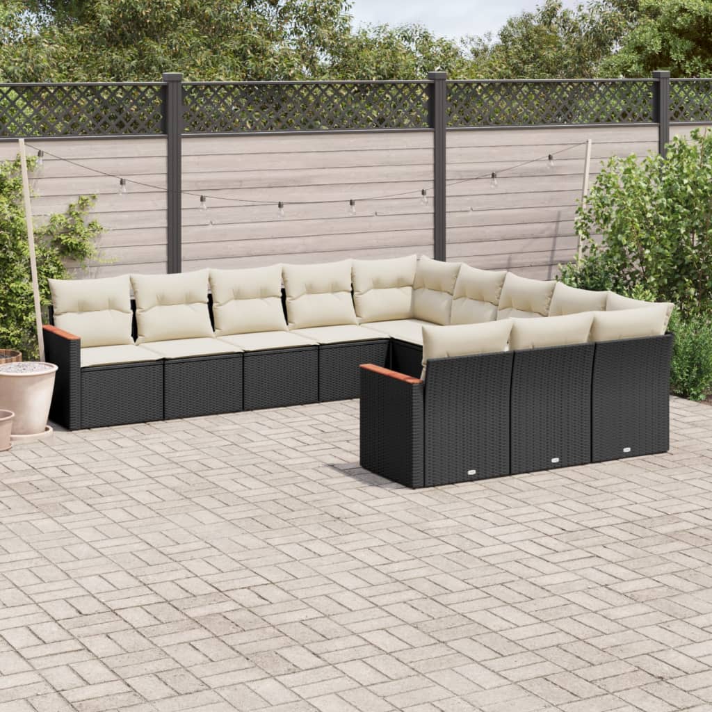 11-delige Loungeset met kussens poly rattan zwart is nu te koop bij PeponiXL, paradijselijk wonen!