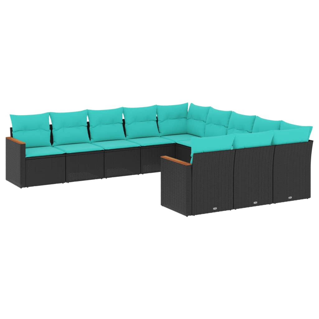 11-delige tuinbankset met kussens, zwart polyrotan is nu te koop bij PeponiXL, paradijselijk wonen!
