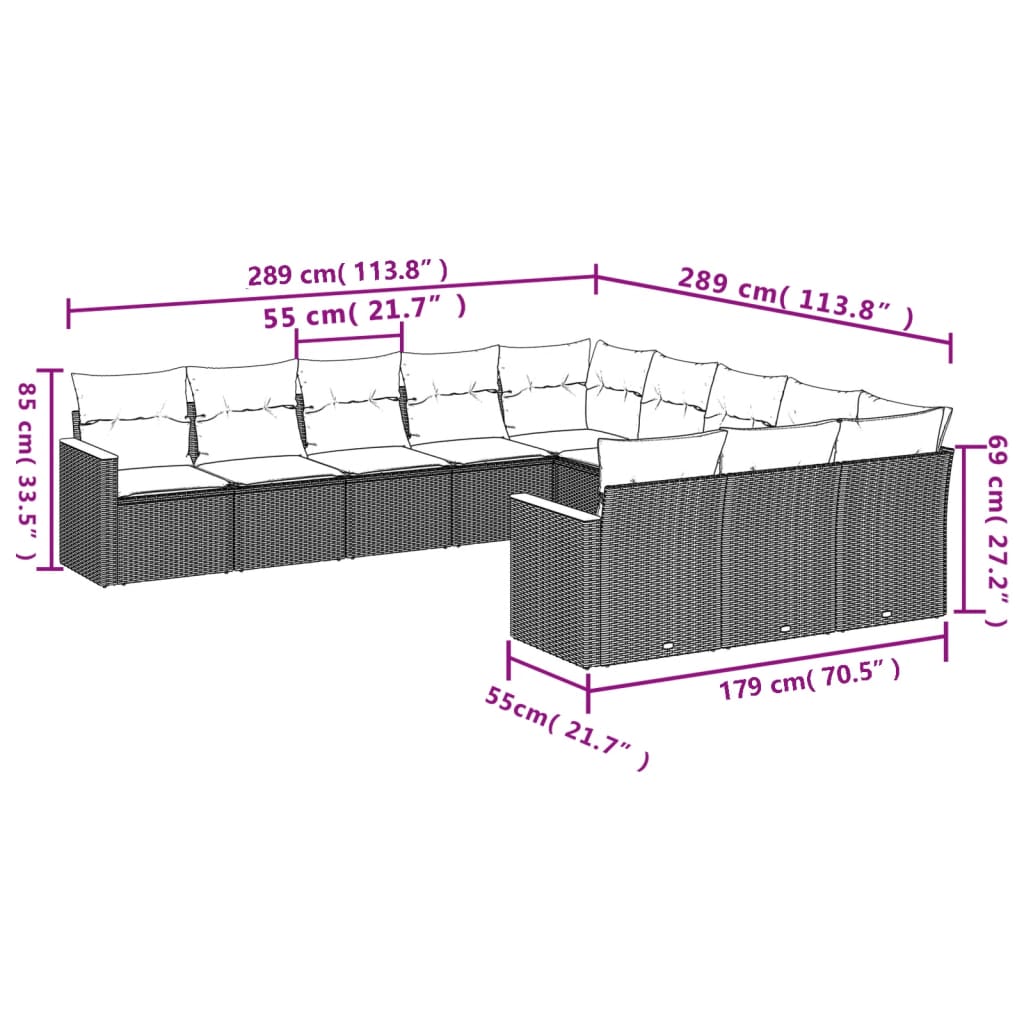 11-delige tuinbankset met kussens, zwart polyrotan is nu te koop bij PeponiXL, paradijselijk wonen!